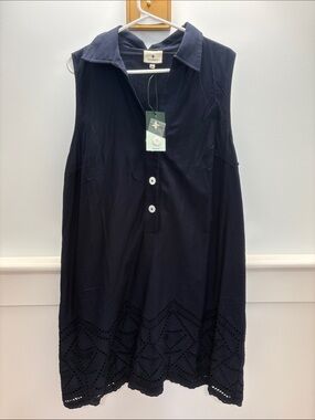 Tuckernuck Navy Eyelet Hem Sleeveless Shirt Dress NWT XL